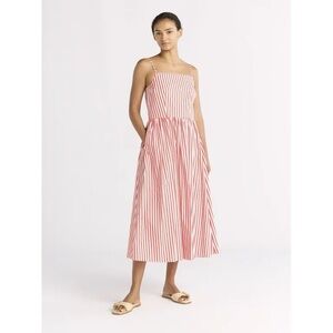 Striped Midi Sundress with Spaghetti Straps - Red/White